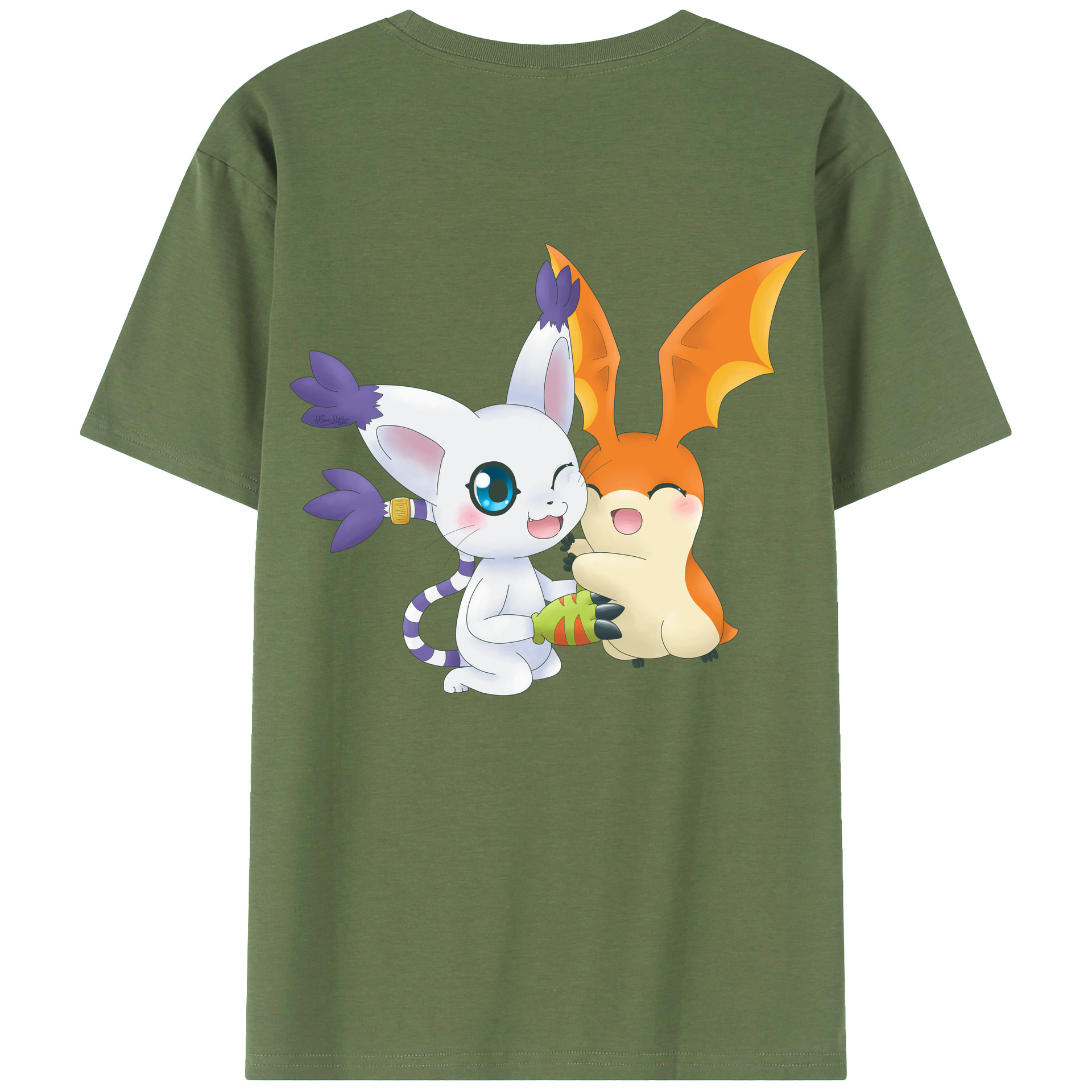（画像用） Digimon デジタルモンスター/デジモン 綿100％ メンズ半袖Tシャツ（バックプリント） 通気性